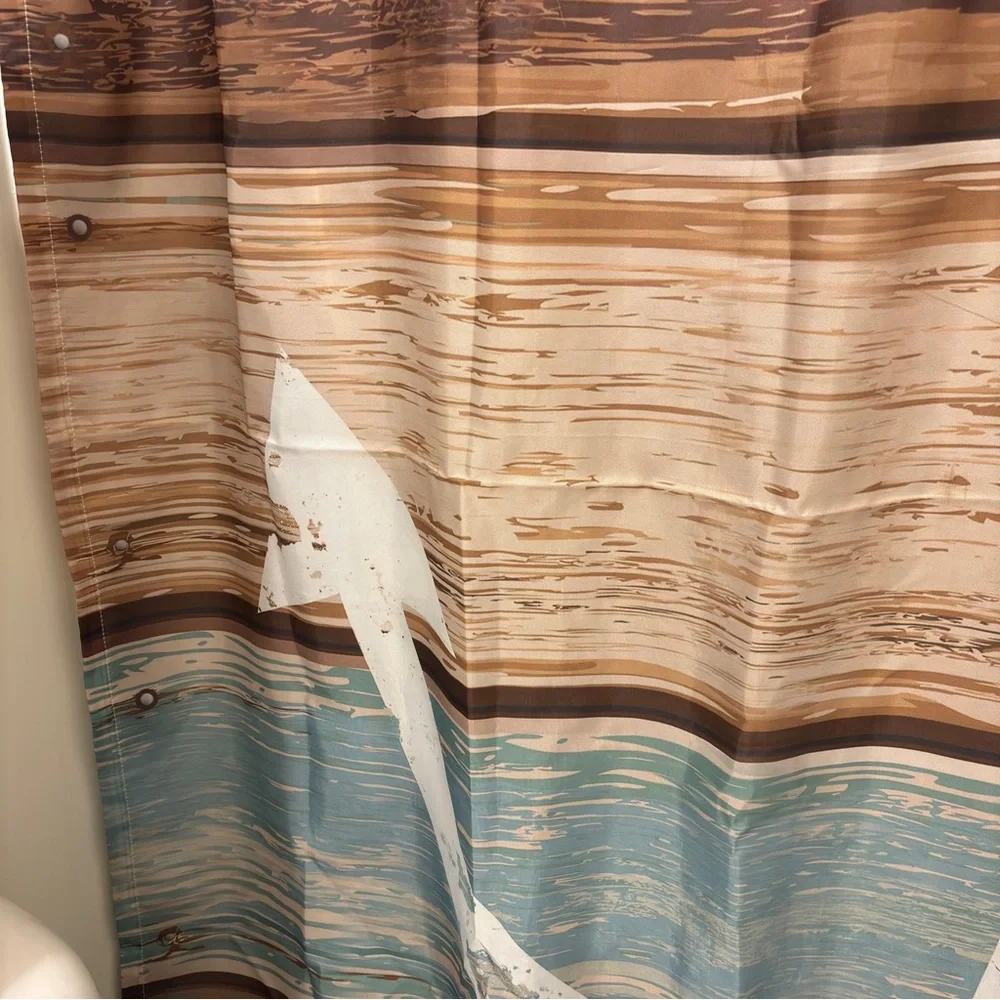 Nautical shower curtain large anchor on rustic board background water resistant